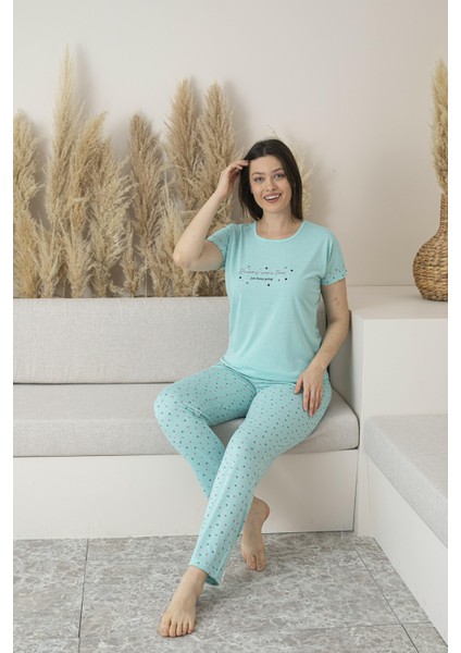 Kadın Yazlık Puantiyeli Kısa Kollu Viskon Pijama Takımı