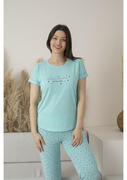 Kadın Yazlık Puantiyeli Kısa Kollu Viskon Pijama Takımı