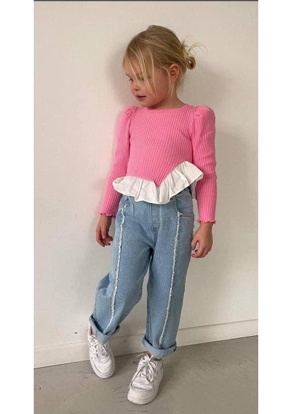 Pembe Kaşkorse Pantolon Lu Kız Çocuk Takım Mükemmel Kalite