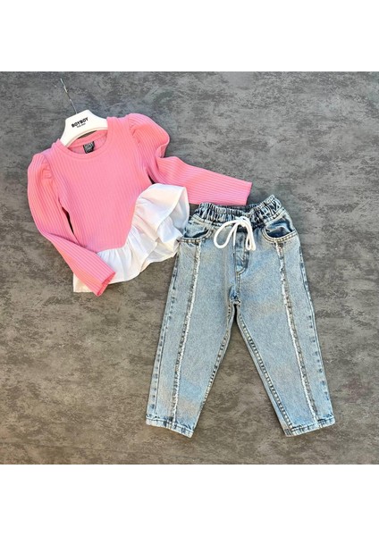 Pembe Kaşkorse Pantolon Lu Kız Çocuk Takım Mükemmel Kalite modelleri