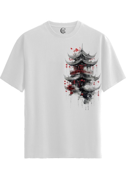 Timeless Pagoda - Pamuklu Erkek Beyaz Tişört - Premium Quality
