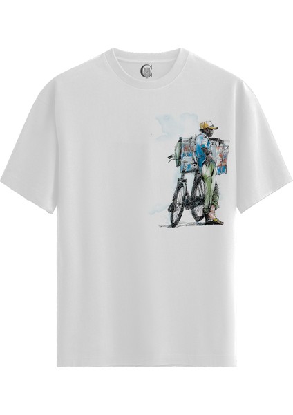 Street Vendor - Pamuklu Erkek Beyaz Tişört - Premium Quality