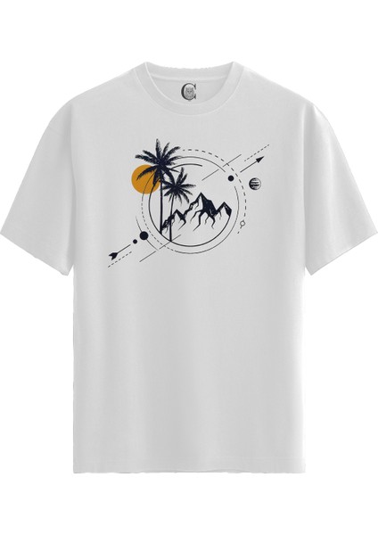 Geometric Tropical - Pamuklu Kadın Beyaz Tişört - Premium Quality