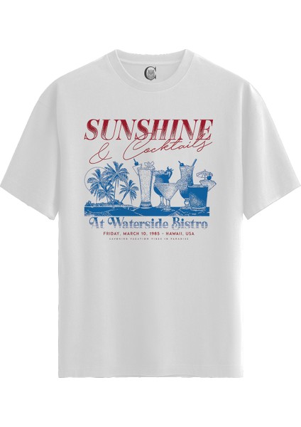 Sunshine & Cocktails - Pamuklu Kadın Beyaz Tişört - Premium Quality