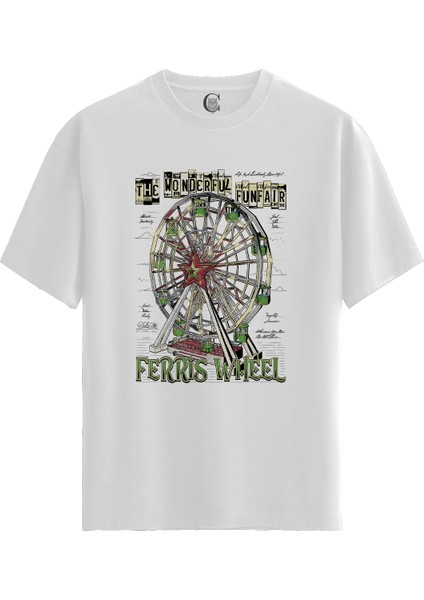 Ferris Wheel - Pamuklu Kadın Beyaz Tişört - Premium Quality