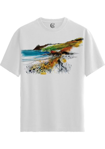 Coastal Vibes - Pamuklu Erkek Beyaz Tişört - Premium Quality