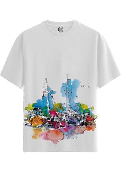 Harbor Dream - Pamuklu Erkek Beyaz Tişört - Premium Quality