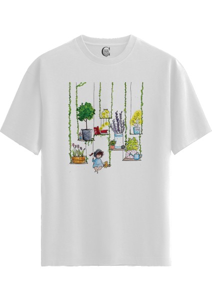 Cozy Garden Swing - Pamuklu Kadın Beyaz Tişört - Premium Quality