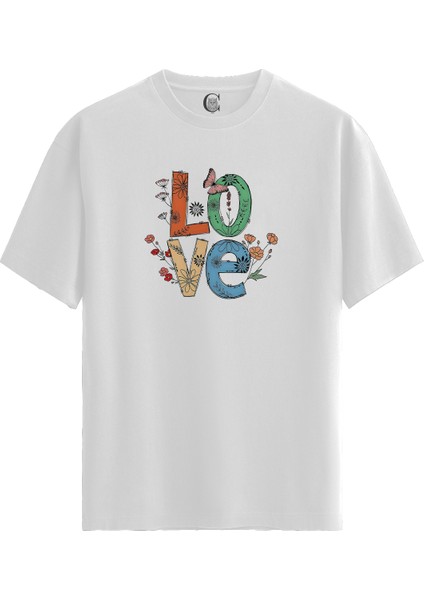 Love Bloom - Pamuklu Kadın Beyaz Tişört - Premium Quality