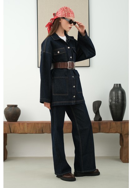 Cep Detaylı Denim Takım