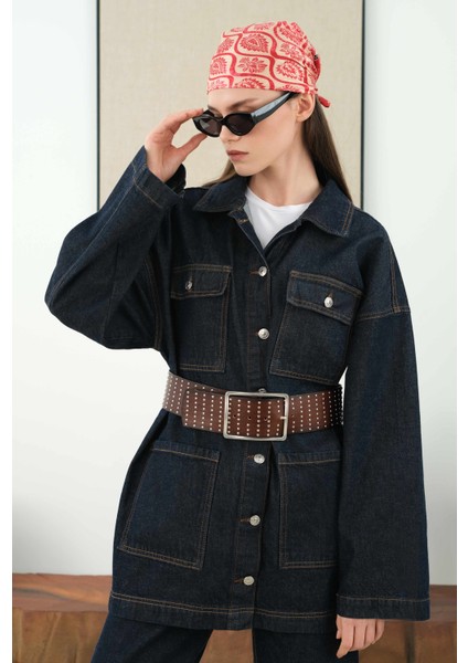Cep Detaylı Denim Takım