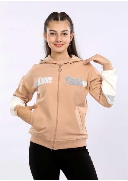 Kız 9/12 Yaş Kalp Süzineli 2ip Kol Detaylı Hırka