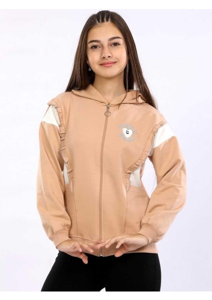 Kız 9/12 Yaş Fırfırlı Kalpli 2ip Şardonlu Hırka