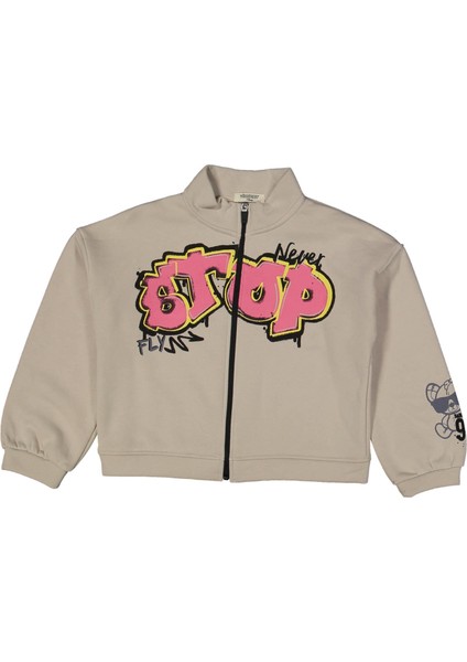 Kız 6/9 Yaş Stop Baskılı Fermuarlı Sweat Hırka
