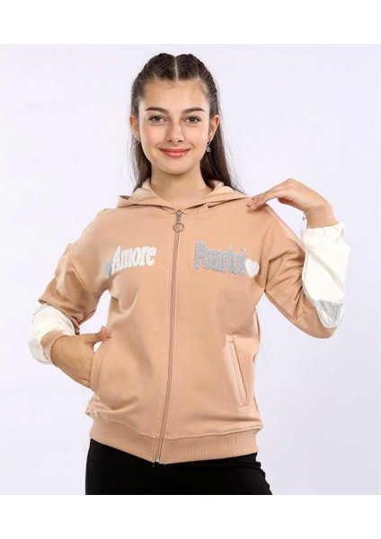 Kız 5/8 Yaş Kalp Süzineli 2ip Kol Detaylı Hırka