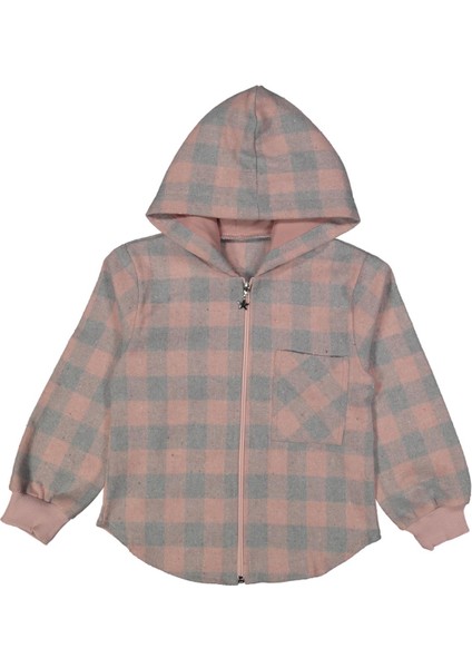 Kız 6/14 Yaş Ekose Desen Kapşonlu Fermuarlı Hırka