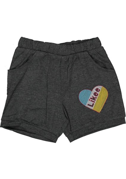 Kız 5/8 Yaş Kalp Likee Nakışlı Şort