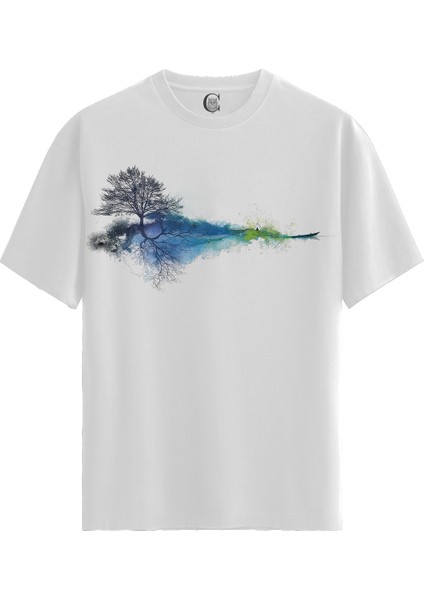 Reflection Tree - Pamuklu Kadın Beyaz Tişört - Premium Quality