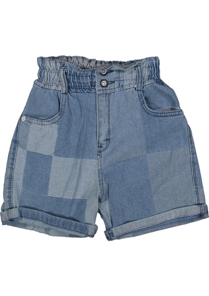 Kız 9/12 Yaş Parça Kareli Kot Şort