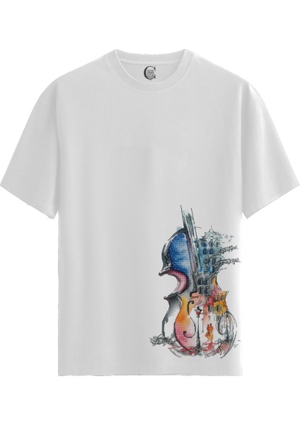 Melodic Cityscape - Pamuklu Kadın Beyaz Tişört - Premium Quality