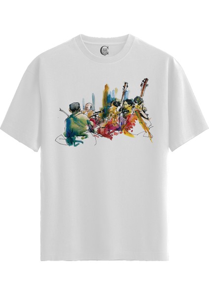 Jazz Ensemble - Pamuklu Kadın Beyaz Tişört - Premium Quality