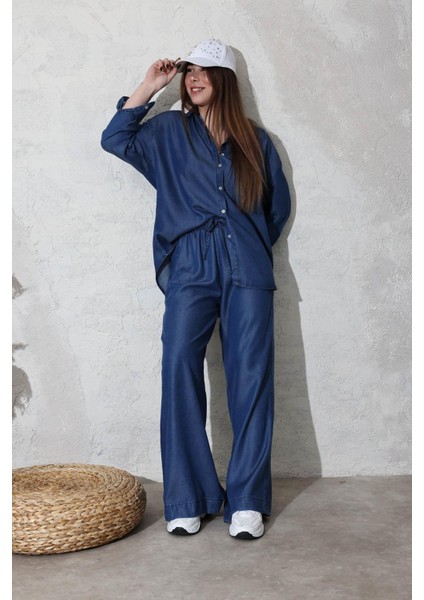 Lacivert Tencel Denim Gömlek Pantolon Takım 00528