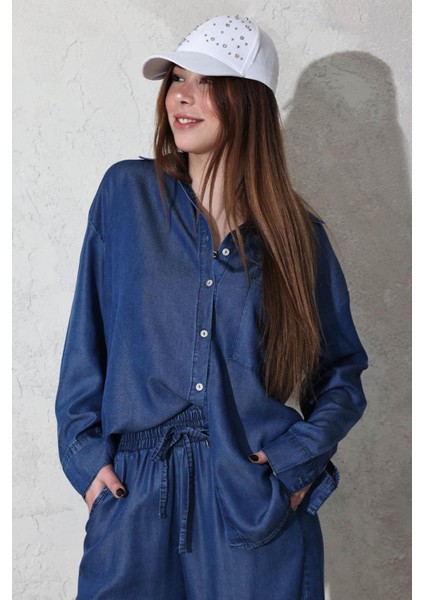 Lacivert Tencel Denim Gömlek Pantolon Takım 00528