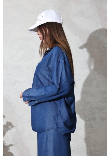 Lacivert Tencel Denim Gömlek Pantolon Takım 00528