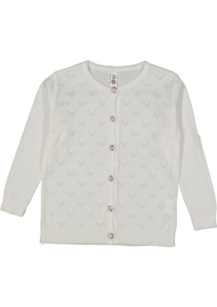 Kız 1/4 Yaş Delikli Inci Düğmeli Triko Hırka