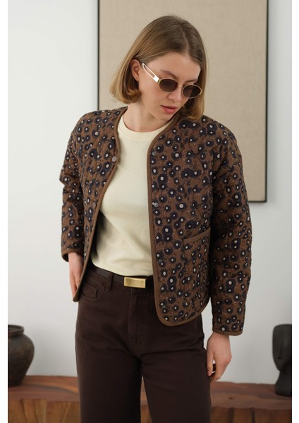 Kapitone Kısa Ceket Geometrik Desen