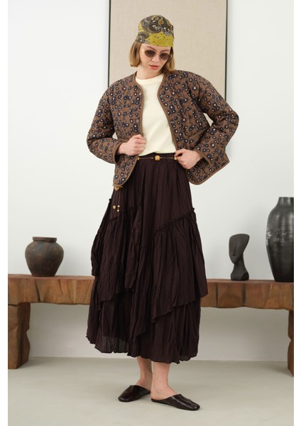 Kapitone Kısa Ceket Geometrik Desen