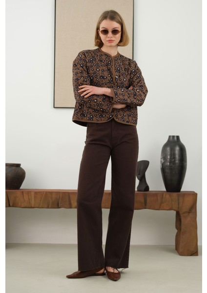 Kapitone Kısa Ceket Geometrik Desen