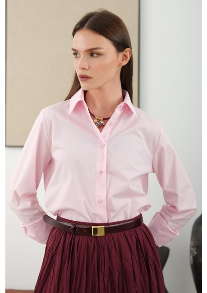 Kısa Fit Gömlek Toz Pembe