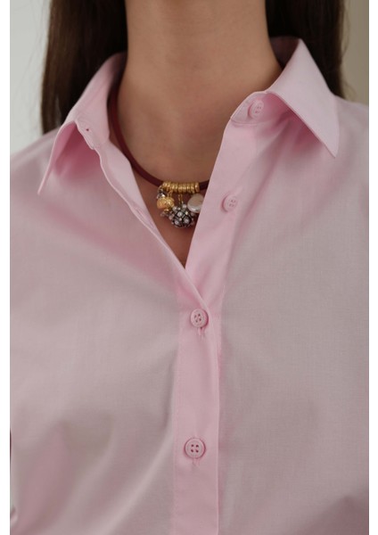 Kısa Fit Gömlek Toz Pembe