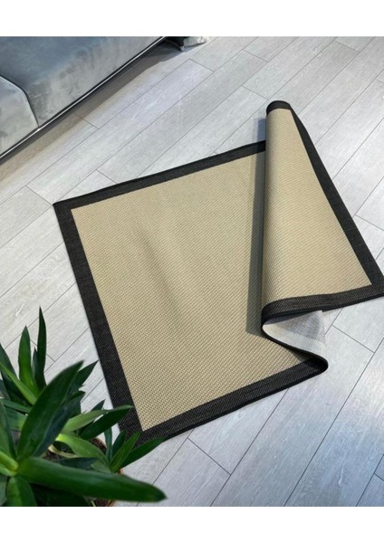 Sisal Bordürlü Jut Hasır Halı Kahve Siyah