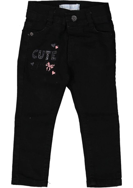 Kız 1/4 Yaş Nakışlı Siyah Kot Pantolon