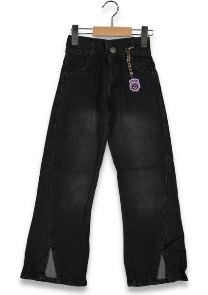 Kız 3/7 Yaş Cotton Jeans Siyah Yuksek Bel Paça Yırtmaç Pantalon