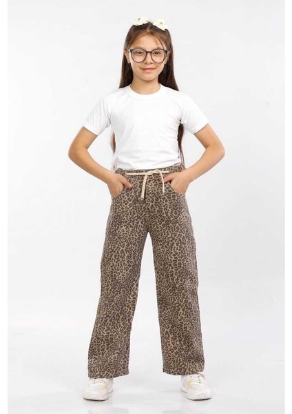 Kız 5/8 Yaş Leopar Bel Bağcıklı Pantalon