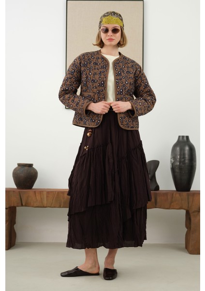 Kapitone Kısa Ceket Geometrik Desen modelleri