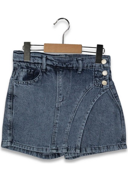 Kız 8/12 Yaş Yüksek Bel Düğmeli Şort Etek