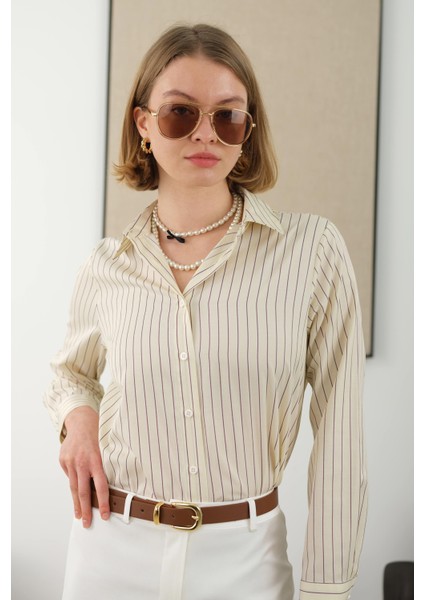 Çizgili Fit Gömlek Soft Sarı