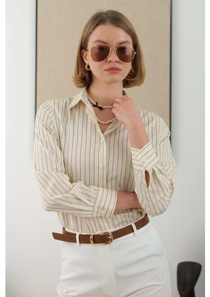 Çizgili Fit Gömlek Soft Sarı modelleri