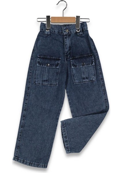 Kız 6/10 Yaş Ön Kom Cep Mavi Kar Yıkama Kot Pantolon