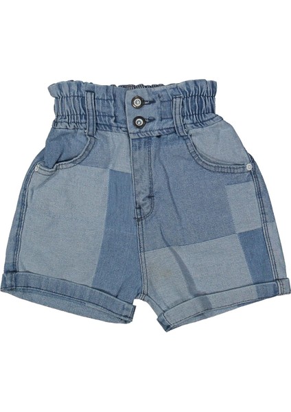 Kız 5/8 Yaş Parça Kareli Kot Şort