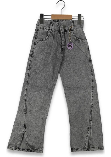 Kız 3/7 Yaş Cotton Jeans Blck Rock Yuksek Bel Paça Yırtm Pantalon