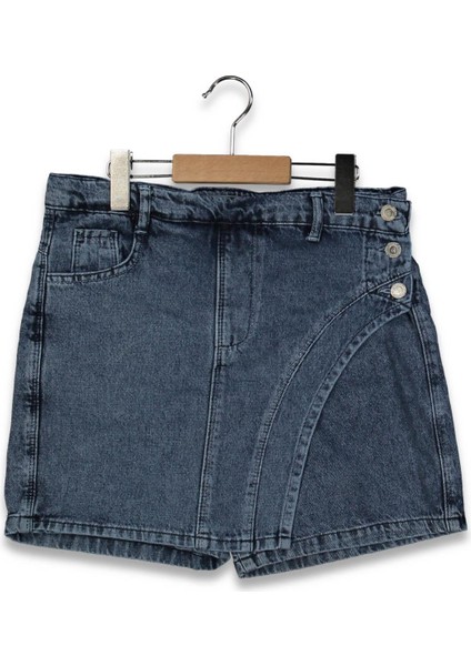 Kız 13/16 Yaş Yüksek Bel Düğmeli Şort Etek