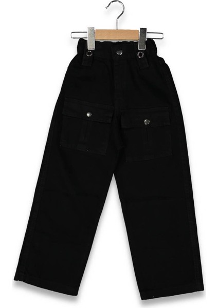 Kız 6/10 Yaş Ön Kom Cep Geniş Paça Siyah Kot Pantolon
