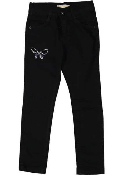 Kız 8/12 Yaş Taşlı Kelebek Nakışlı Siyah Kot Pantolon