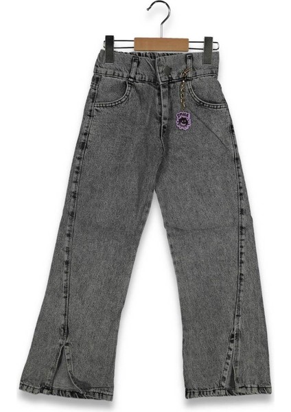 Kız 3/7 Yaş Cotton Jeans Blck Rock Yuksek Bel Paça Yırtm Pantalon