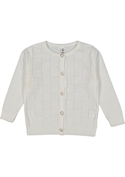 Kız 1/4 Yaş Kareli Inci Düğmeli Triko Hırka